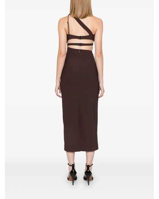 Nensi Dojaka Purple Asymmetric Silk Sweetheart Midi Dress