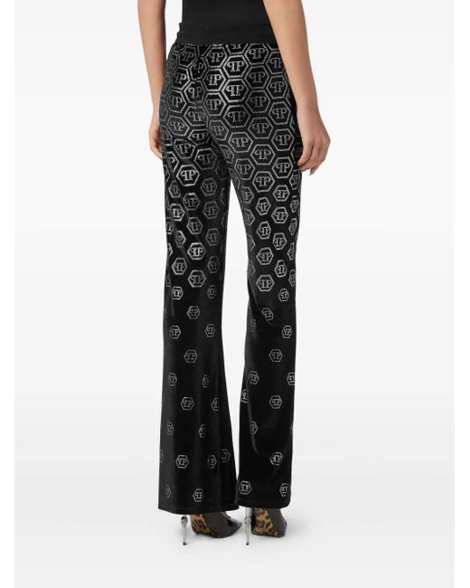 Philipp Plein Black Monogram-Embellished Velvet Trousers
