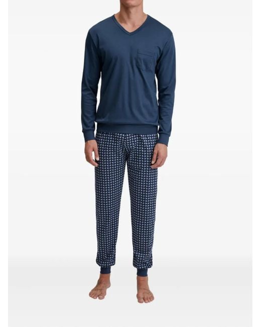 Calida Blue V-Neck Chest-Pocket Pyjama for men