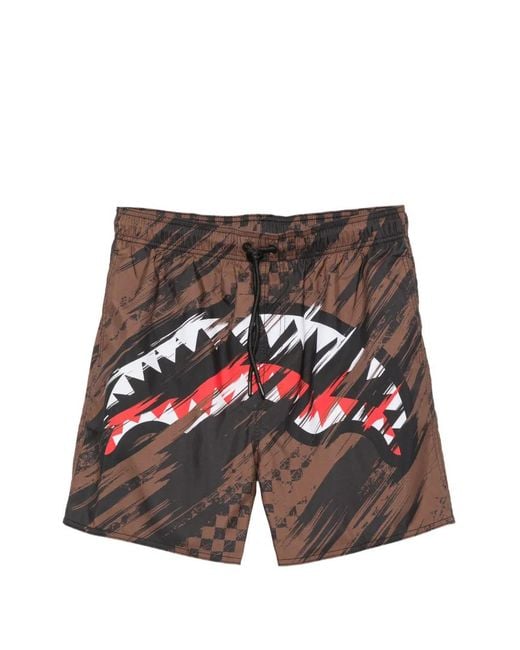 Sprayground White Logo-Print Drawstring Swim Shorts for men