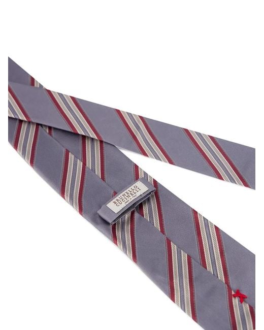 Brunello Cucinelli White Striped Silk Tie for men