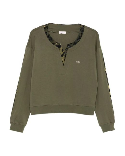 Liu Jo Green Leopard-Print Embellished Jumper