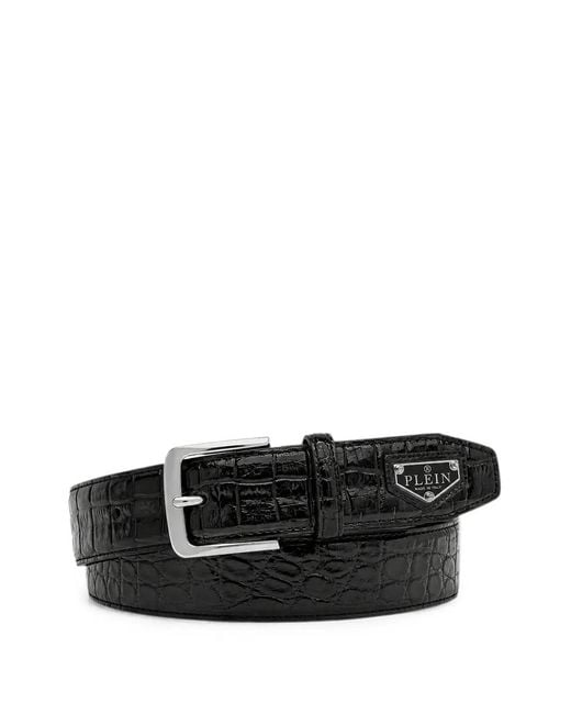 Philipp Plein Black Leather Belt Triangle Cocco for men