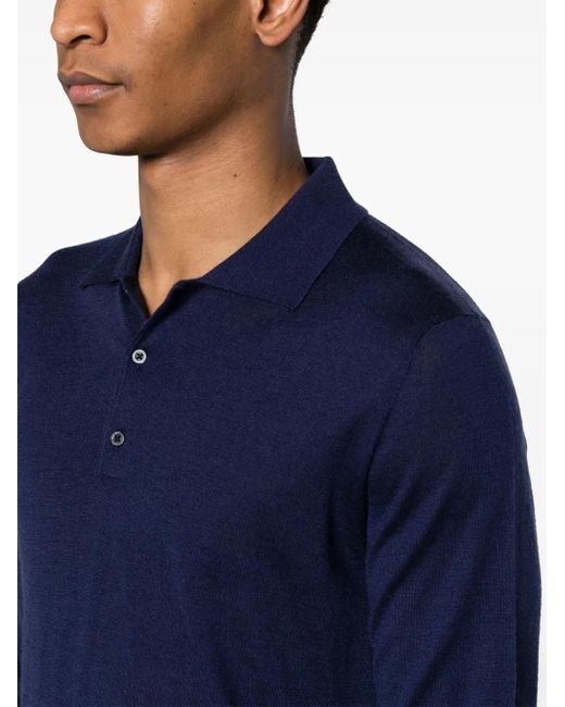 Corneliani Blue Fine-Knit Polo Shirt for men
