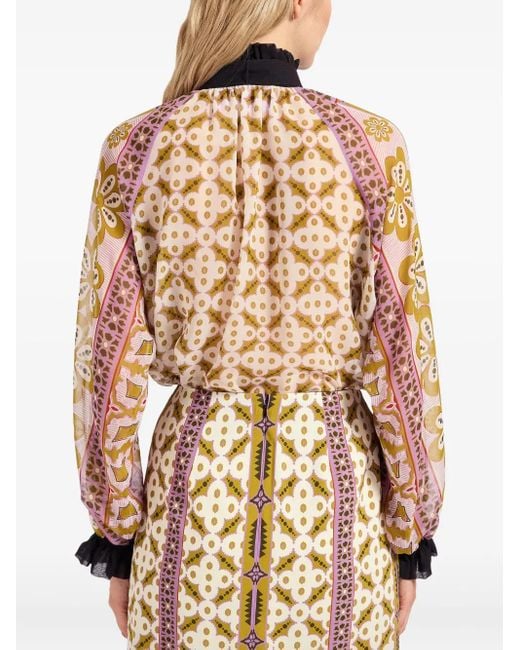 LaDoubleJ Metallic Cerere Ruffled High-Neck Blouse