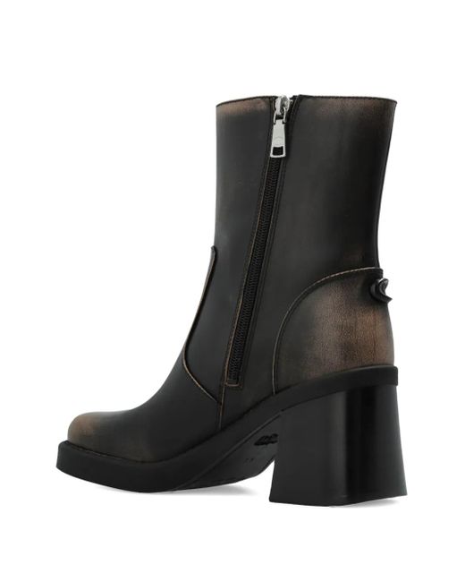 COACH Black Leather Block-Heel Ankle Boots