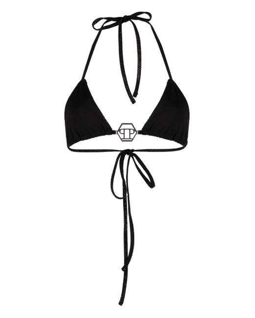 Philipp Plein Black Embellished-Logo Bikini Top