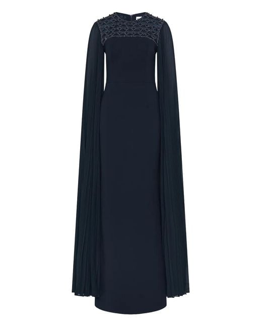 Rebecca Vallance Blue Memphis Embellished Pleated Gown