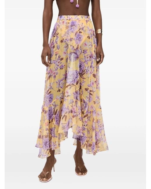 PATBO Pink Floral-Print Asymmetric-Hem Maxi Skirt