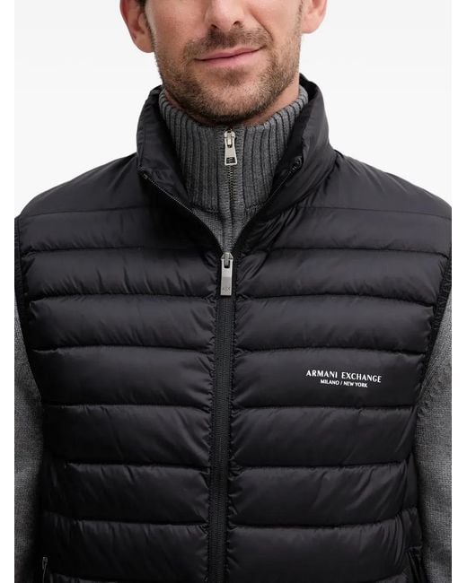 ARMANI EXCHANGE Black Zip-Fastening Quilted Gilet for men