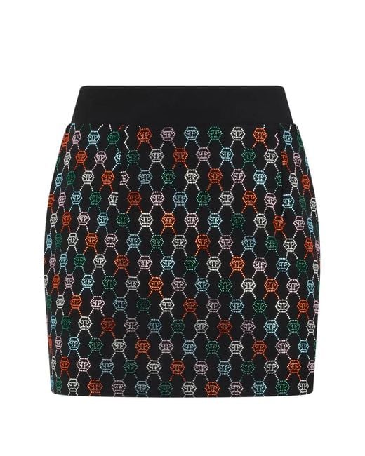 Philipp Plein Black Mini Rhinestone-Monogram Skirt