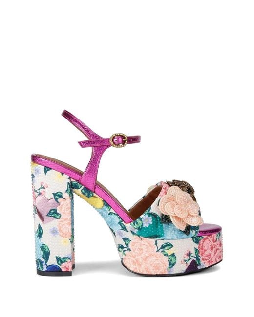 Kurt Geiger Pink Kensington Floral Embellished Platform Sandals
