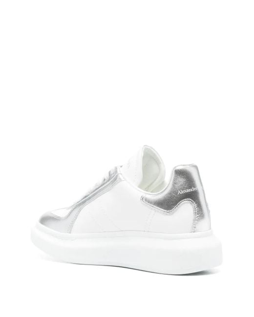 Alexander McQueen White Metallic-Panel Leather Sneakers for men