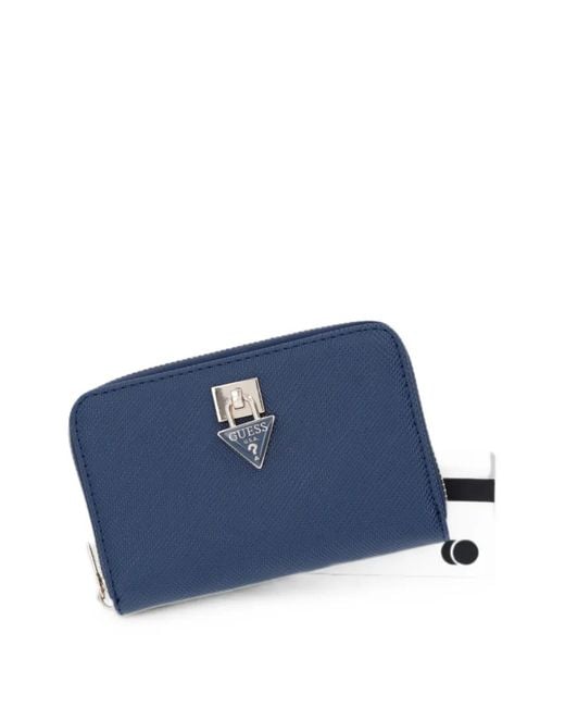 Guess Blue Patsie Logo-Plaque Zip-Around Wallet