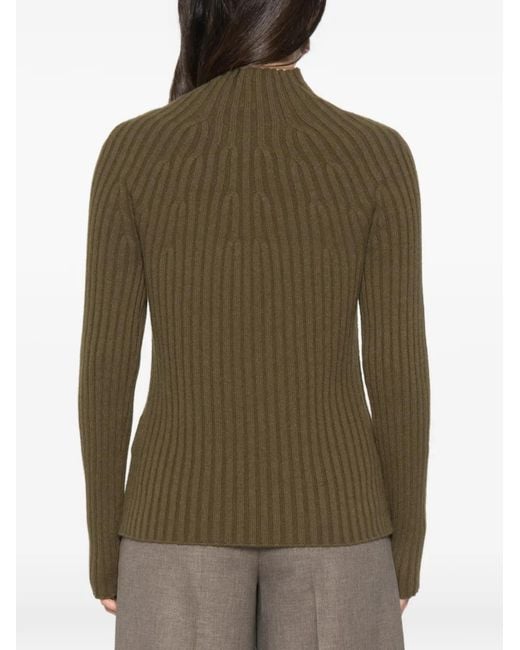 Bompard Green Ribbed-Knit High-Neck Jumper