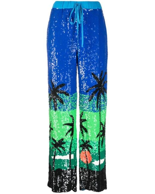 P.A.R.O.S.H. Blue Sequin-Embellished Trousers