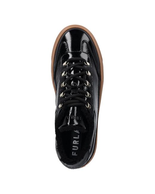 Furla Black Lace-Up Platform Sneakers