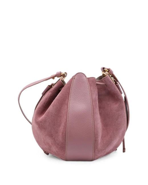 Coccinelle Purple Suede-Panelled Leather Shoulder Bag