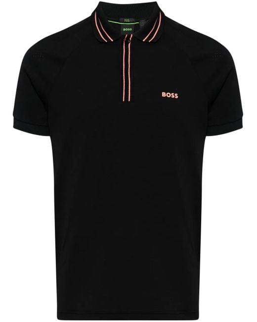 Boss Black Logo-Print Striped-Trim Polo Shirt for men