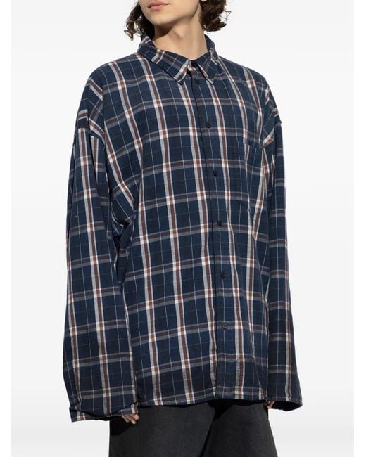 Balenciaga Blue Check-Pattern Reversible Shirt for men