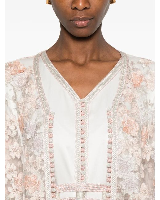 Reem Al Dhaheri White Floral Embroidered Maxi Kaftan