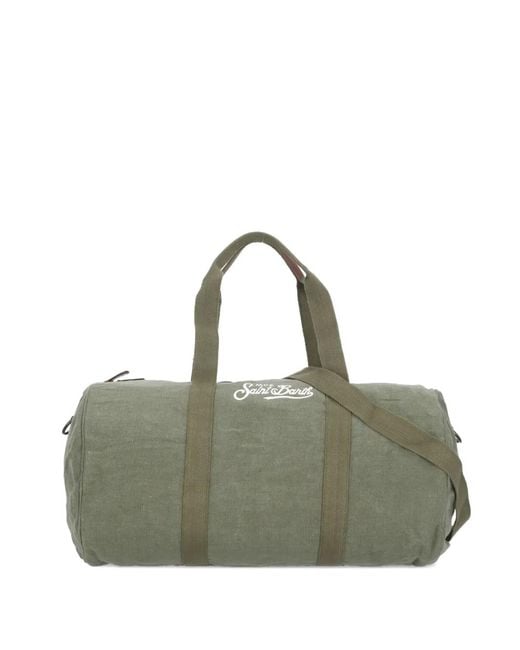 Mc2 Saint Barth Green Embroidered-Logo Linen Holdall for men