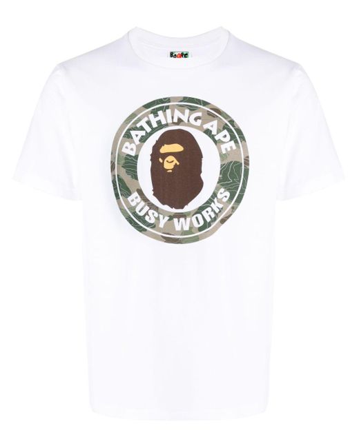 A Bathing Ape White Woodland Camo Cotton T-shirt for men