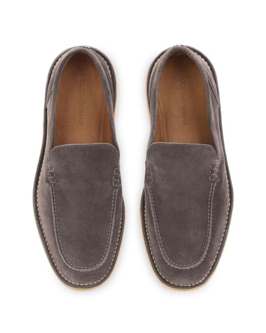 Dolce & Gabbana Gray Dg-plaque Suede Loafers for men