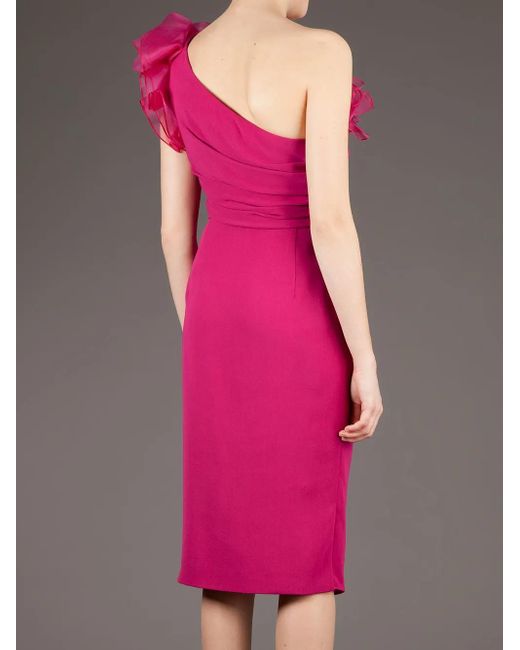 Giambattista Valli Pink One Shoulder Ruffle Dress