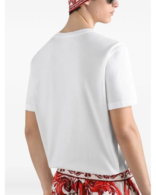 Dolce & Gabbana White Cotton T-Shirt With Logo Embroidery for men