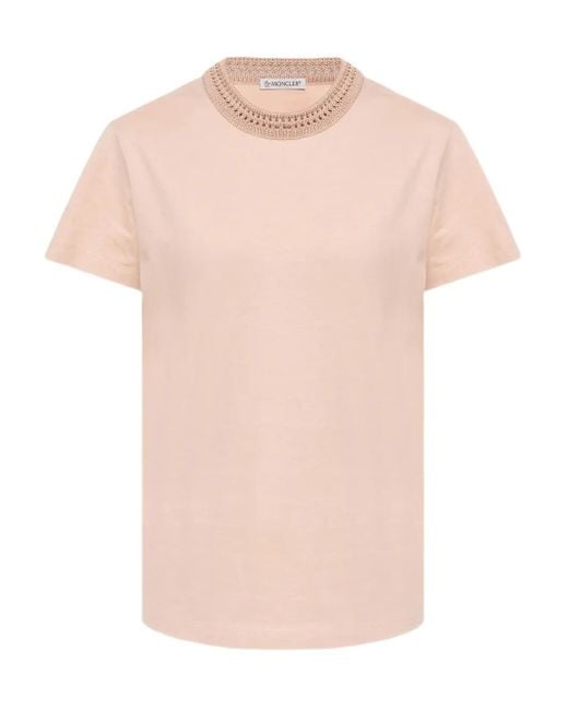 Moncler Pink Crochet-Detail Cotton T-Shirt
