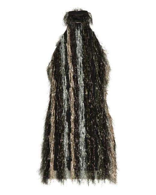 ‎Taller Marmo Sylvia Mini-Jurk Met Metallic Franje En Halternek in het Black