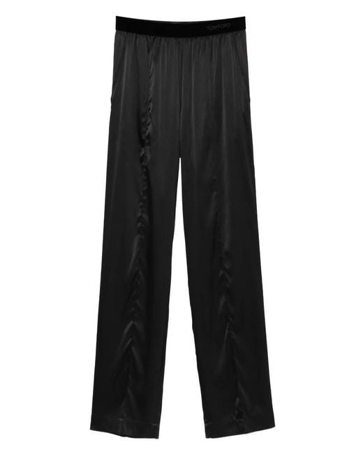 Tom Ford Black Logo Silk Pajama Trousers