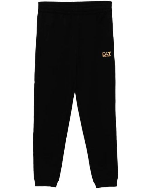 EA7 Black Logo-Print Track Pants for men