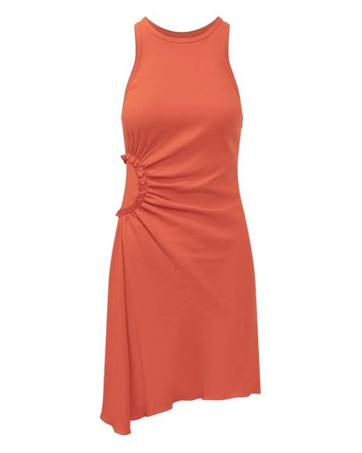 Victoria Beckham Red Pumpkin Asymmetric Hem Dress With Round Neck