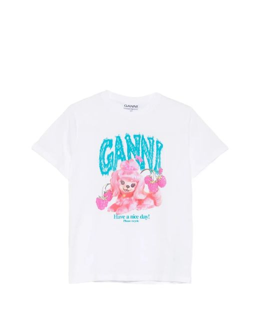 Ganni White Dog Graphic T-Shirt