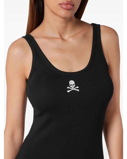 Philipp Plein Black Skull-Embroidered Tank Minidress