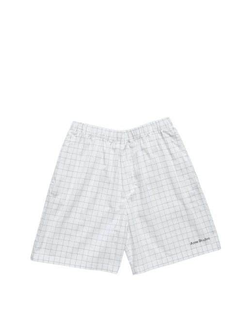 Acne White Grid Shorts for men