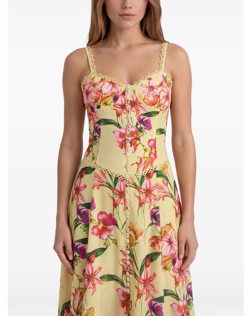 Charo Ruiz Metallic Solara Floral-Print Midi Dress