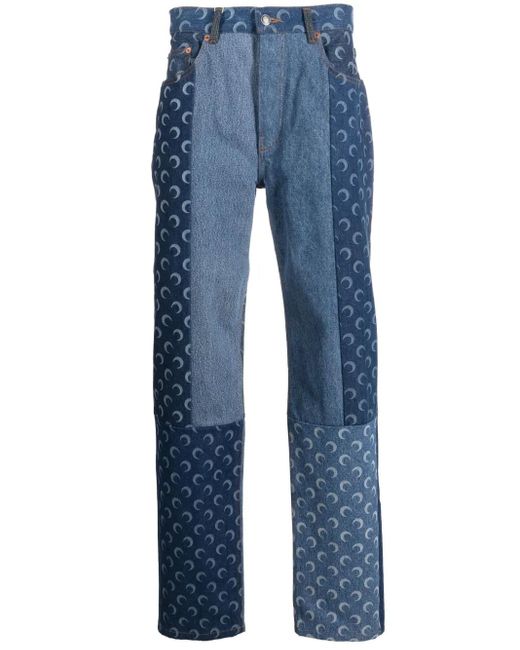 MARINE SERRE Blue Regenerated-Denim Slim-Fit Jeans for men