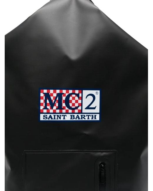 Mc2 Saint Barth Black Logo-Patch Roll-Top Backpack for men