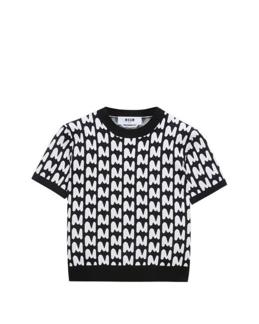 MSGM Black Patterned Short-Sleeve T-Shirt
