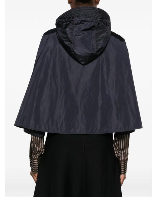 Moncler Blue Hooded Logo-Patch Cape