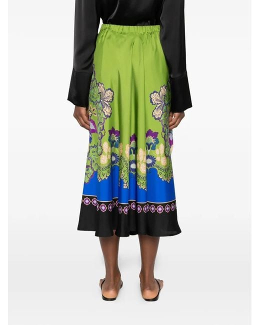 LaDoubleJ Green Floral-Print Maxi Skirt