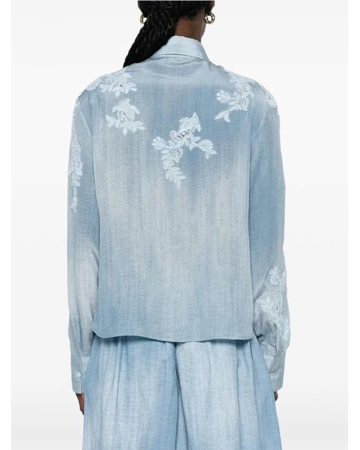 Ermanno Scervino Blue Embroidered Buttoned Shirt