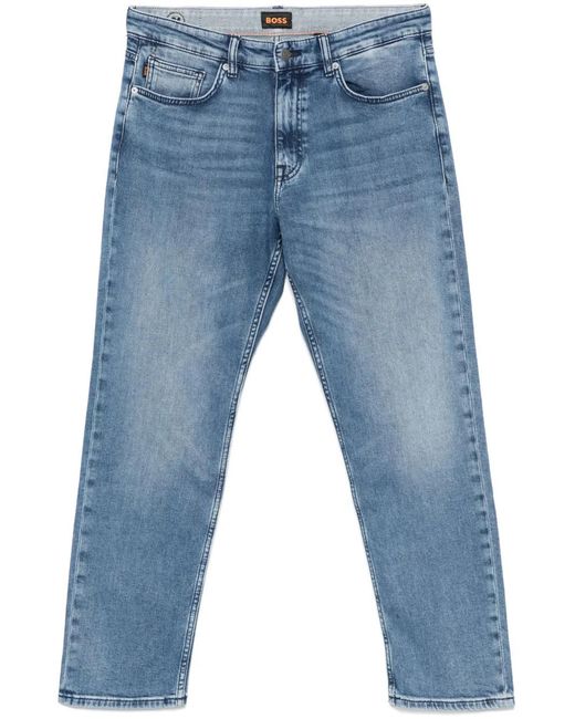 Boss Blue Logo-Patch Straight-Leg Jeans for men