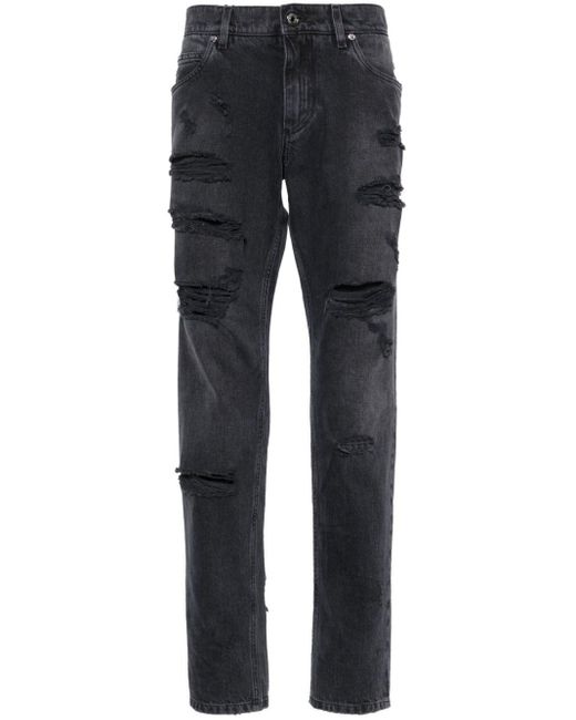 Dolce & Gabbana Blue Ripped-detailed Cotton Jeans for men