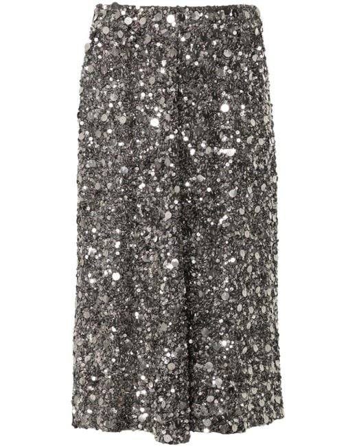 P.A.R.O.S.H. Gray Sequin-Emebellished Midi Skirt