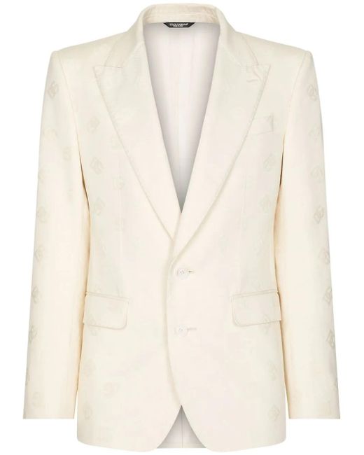 Dolce & Gabbana Natural Logo Jacquard Single-Breasted Blazer for men