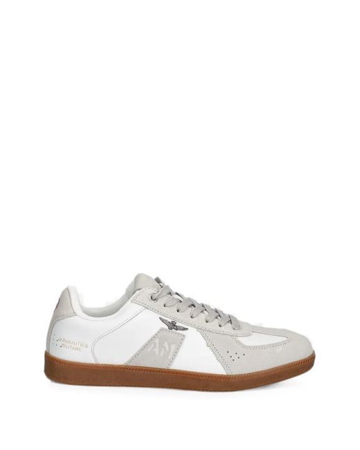 Aeronautica Militare White Logo-Plaque Panelled Low-Top Sneakers for men